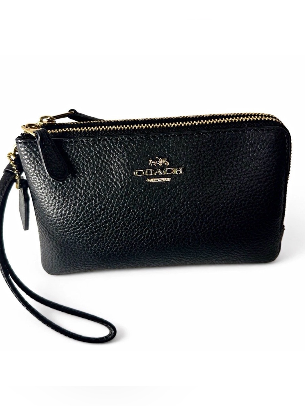 Coach Black Pebbled Leather Double Zip Wristlet